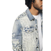 Smoke Rise Heavy Rip & Repair Doodle Jean Jacket - Nassau Blue