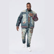 Smoke Rise Big and Tall Big and Tall - Varsity Patch Jeans - Alley Blue