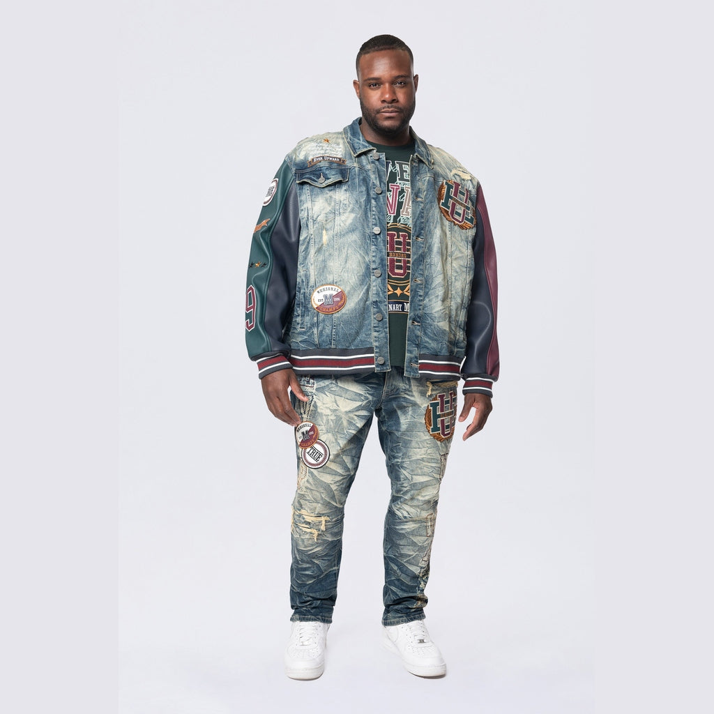 Smoke Rise Big and Tall Big and Tall - Varsity Patch Jeans - Alley Blue