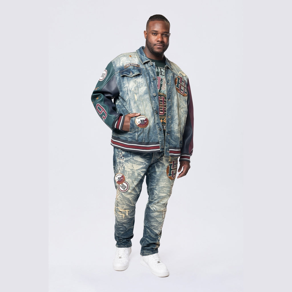 Smoke Rise Big and Tall Big and Tall - Varsity Patch Jeans - Alley Blue