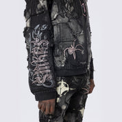 Smoke Rise Oversized Patchwork Denim Jacket - Nickel Black