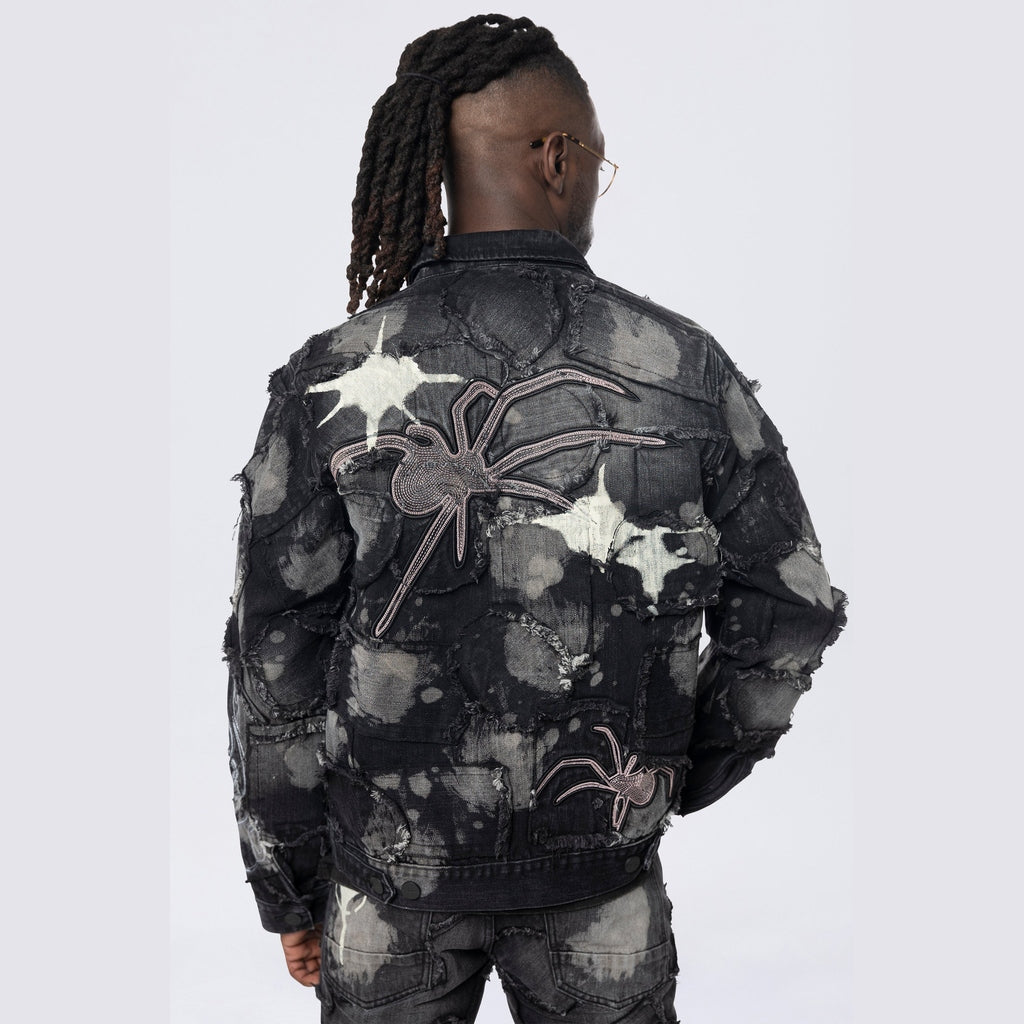 Smoke Rise Oversized Patchwork Denim Jacket - Nickel Black