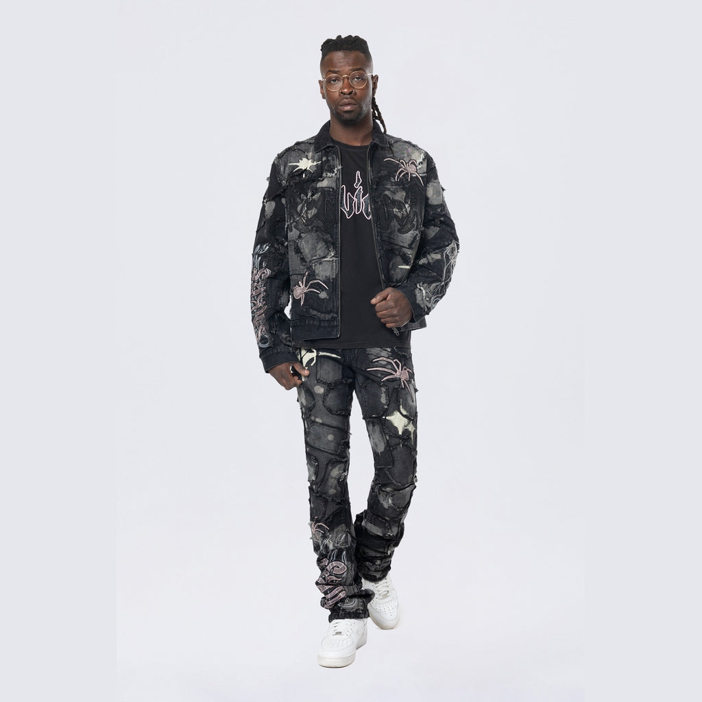 Smoke Rise Oversized Patchwork Denim Jacket - Nickel Black