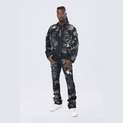 Smoke Rise Oversized Patchwork Denim Jacket - Nickel Black