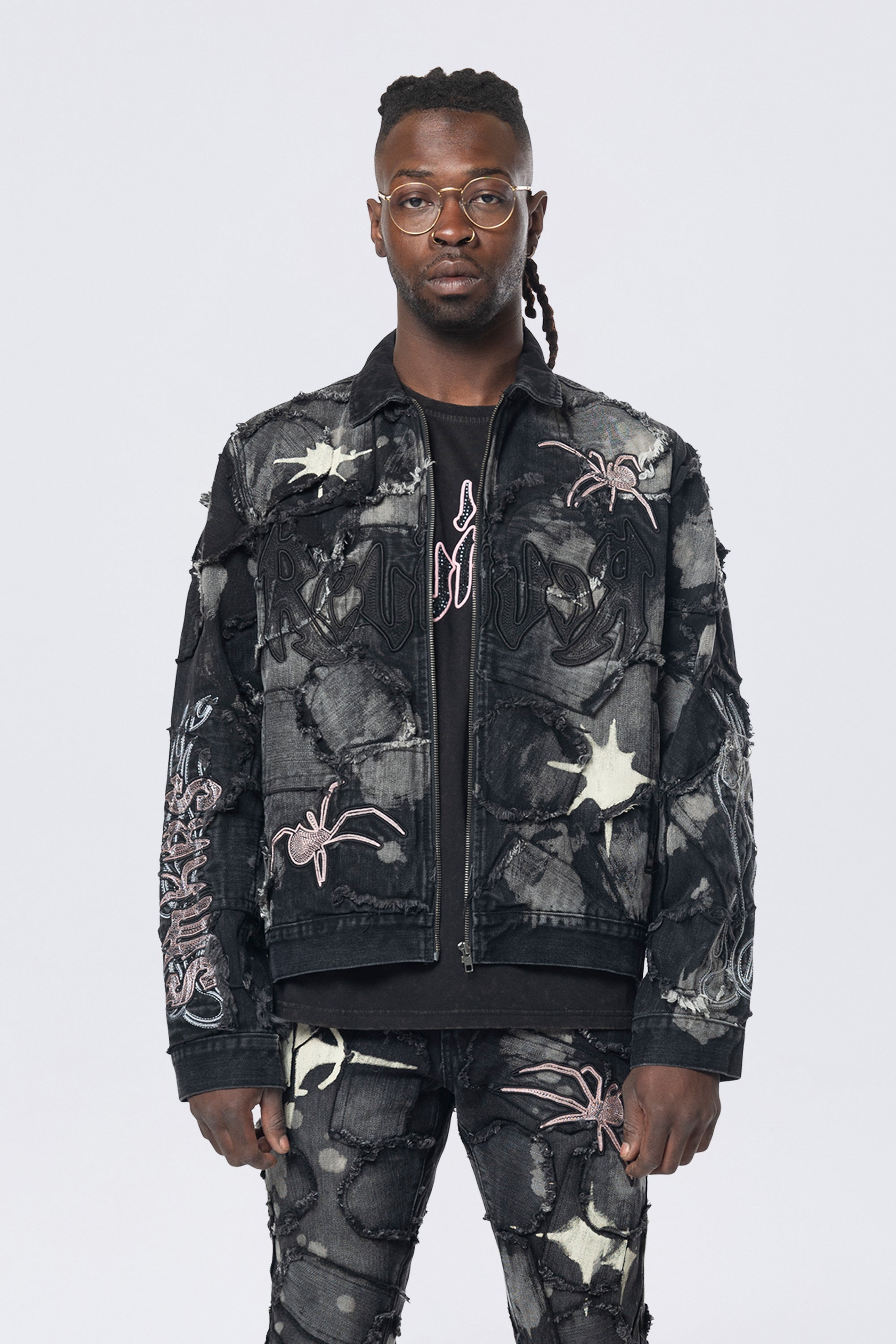 Oversized Patchwork Jean Jacket - Nickel Black