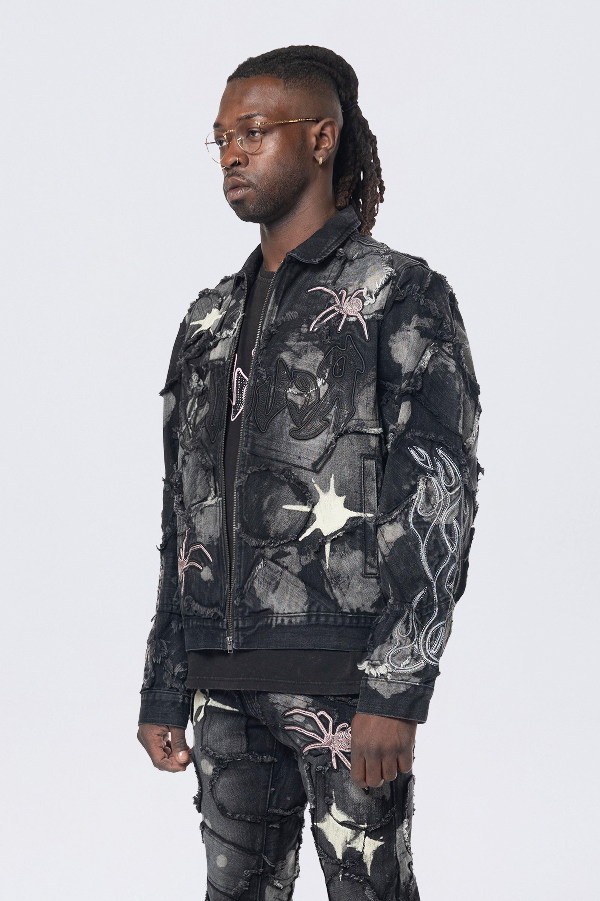 Oversized Patchwork Jean Jacket - Nickel Black