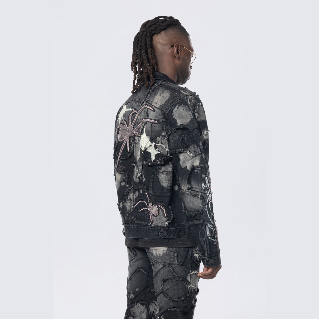 Smoke Rise Oversized Patchwork Denim Jacket - Nickel Black