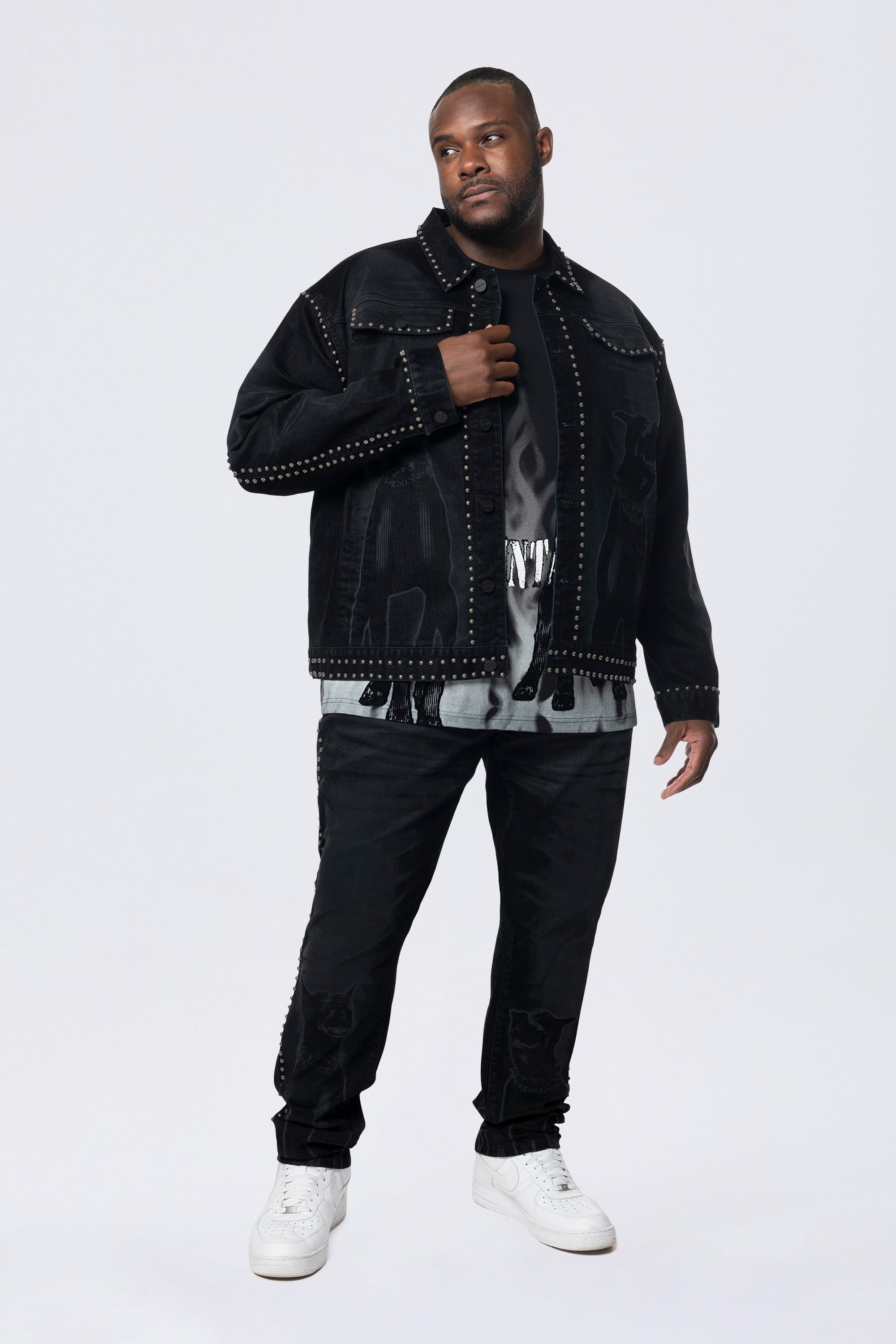 Big and Tall - Color Flocked Denim Jacket - Dorset Black