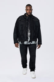 Big and Tall - Color Flocked Denim Jacket - Dorset Black