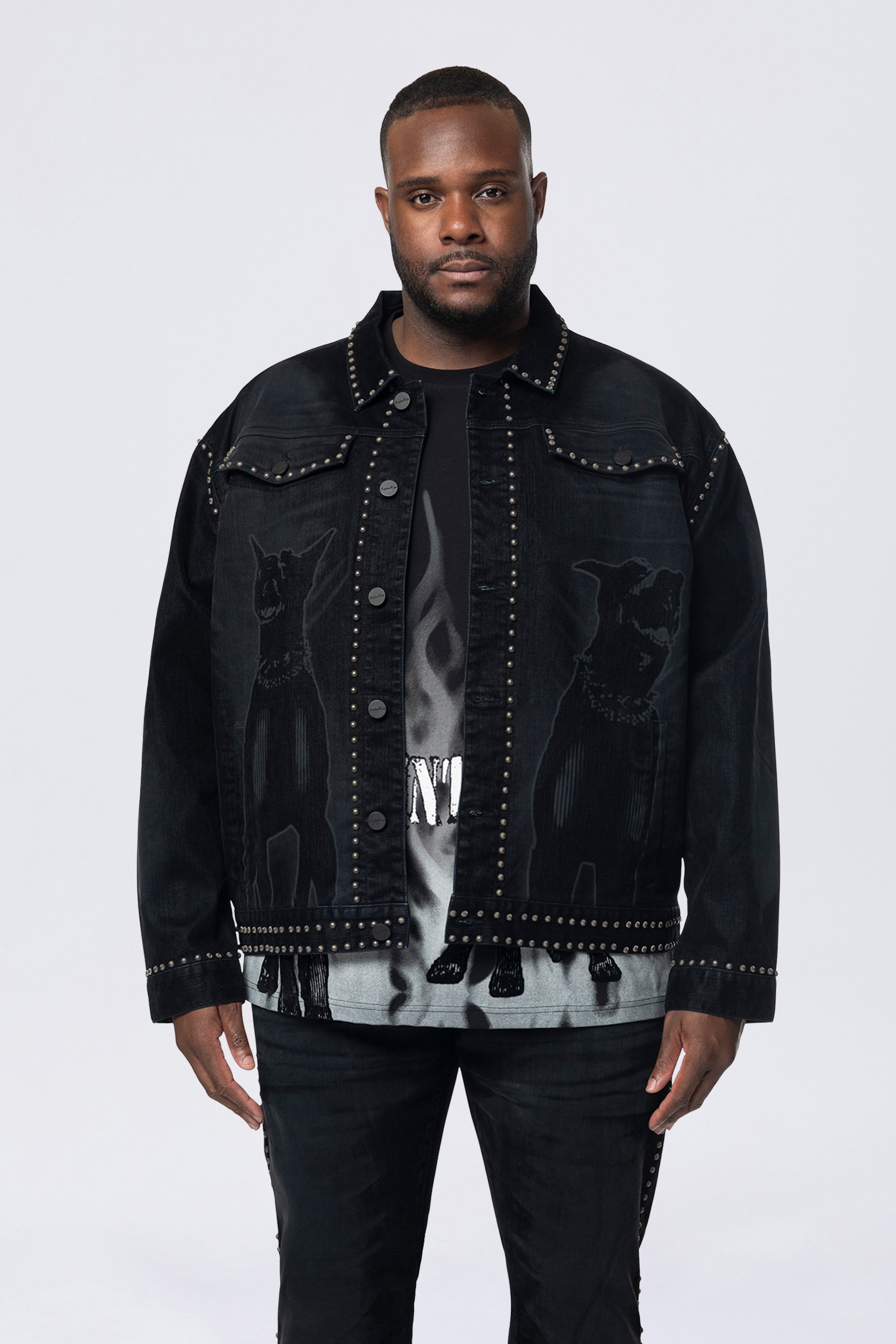 Big and Tall - Color Flocked Denim Jacket - Dorset Black