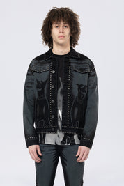 Color Flocked Denim Jacket - Dorset Black