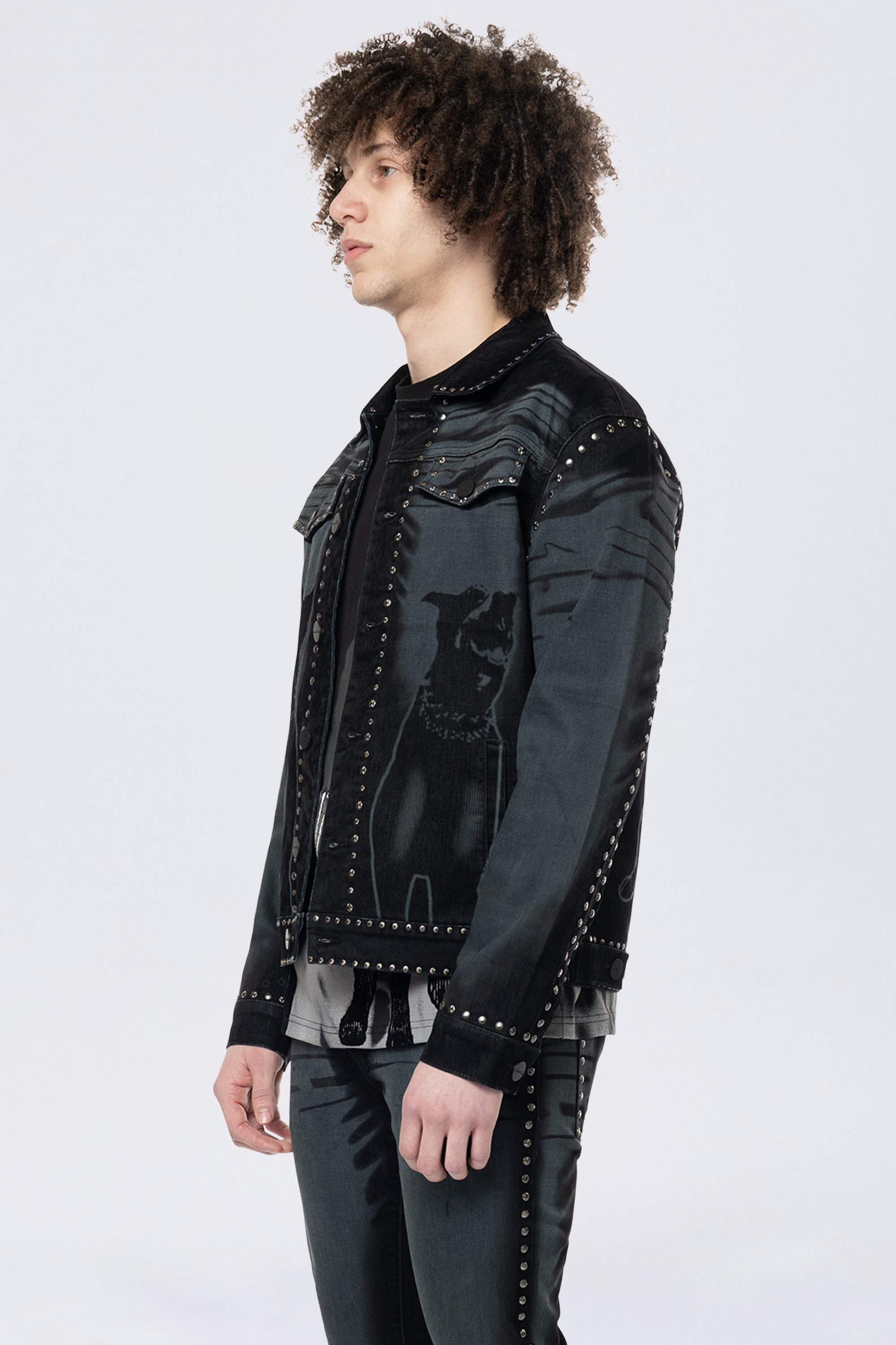 Color Flocked Denim Jacket - Dorset Black