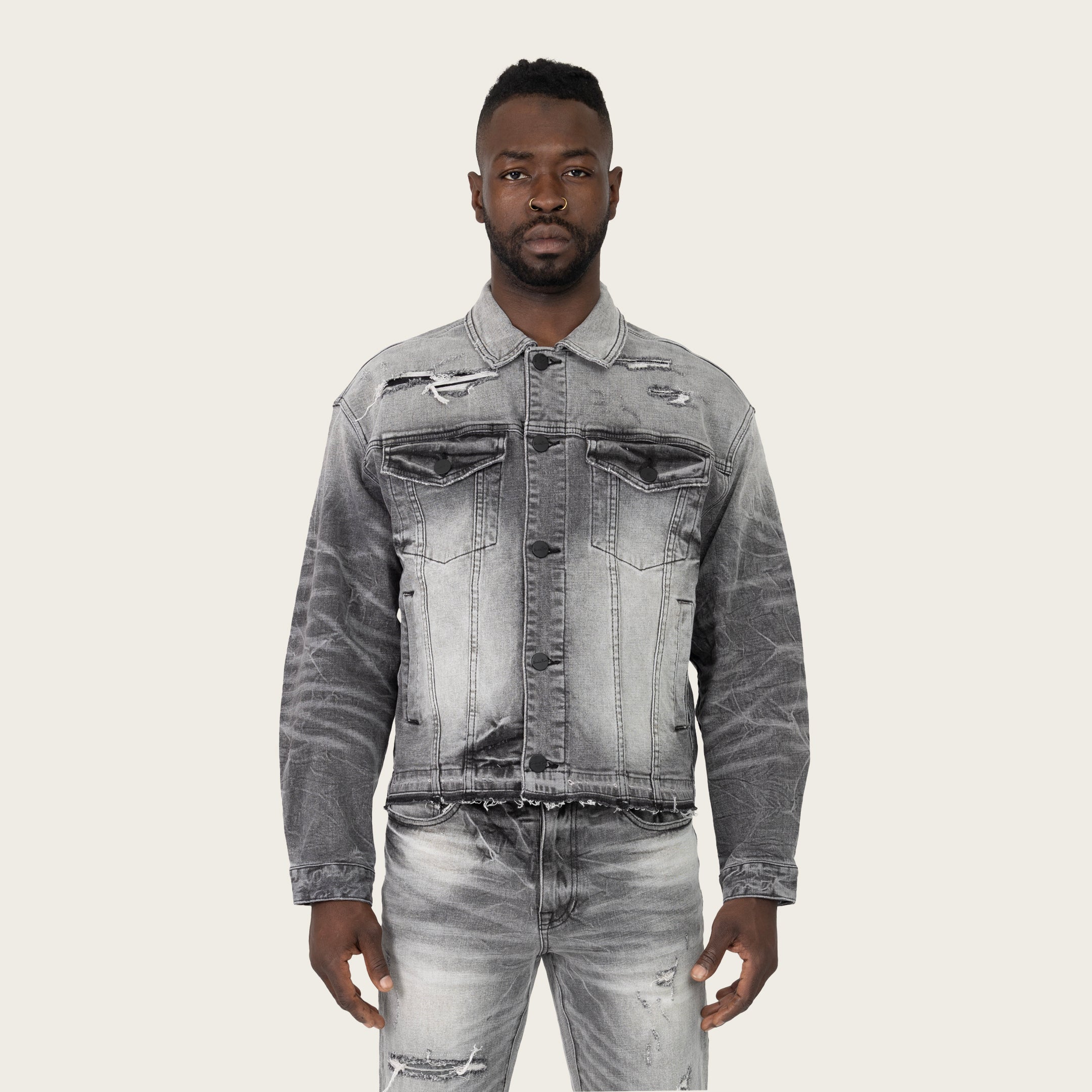 Oversized Heavy Whisker Effect Jacket - Astro Black