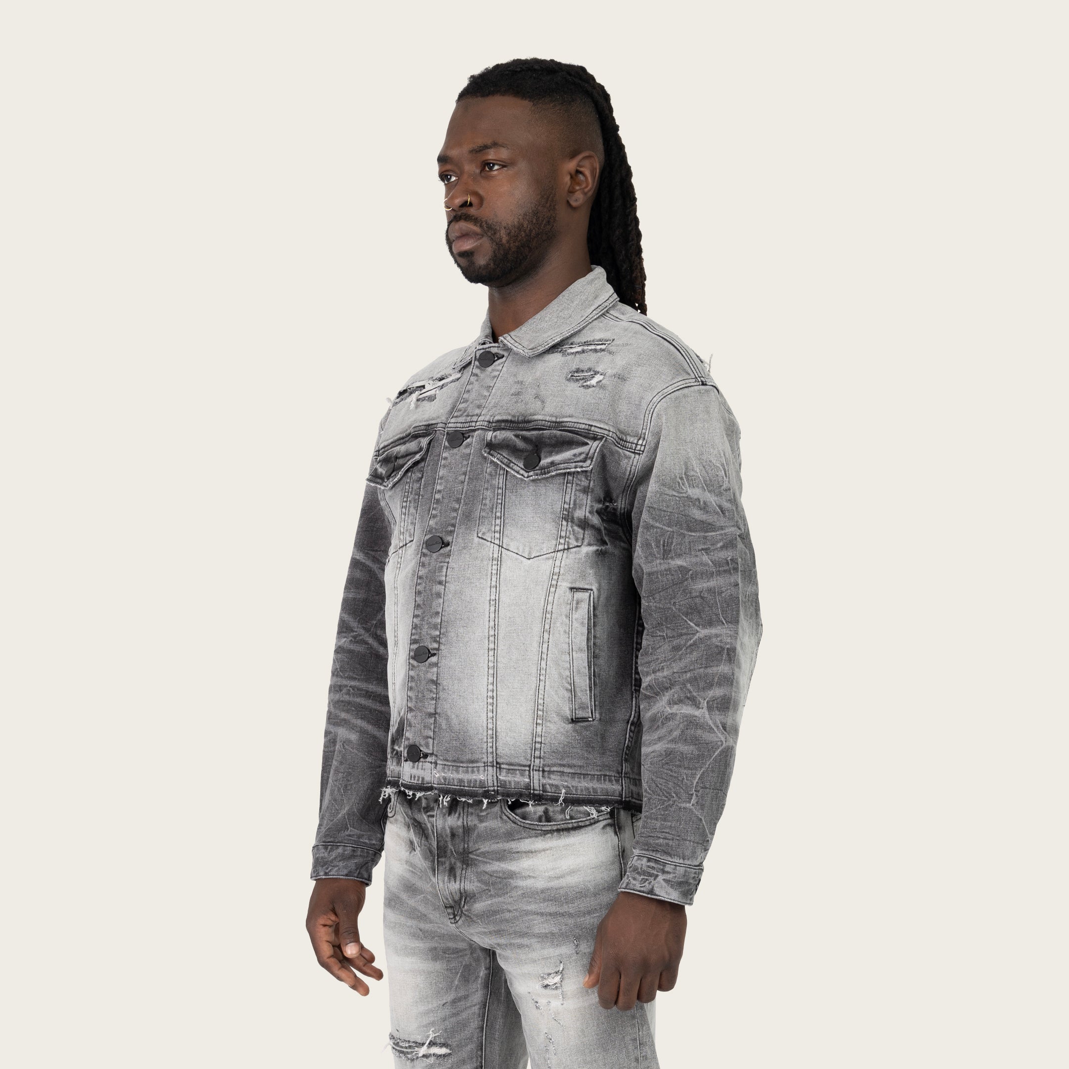 Oversized Heavy Whisker Effect Jacket - Astro Black