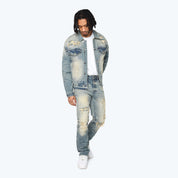 Straight Heavy Whisker Effect Jeans - Owens Blue