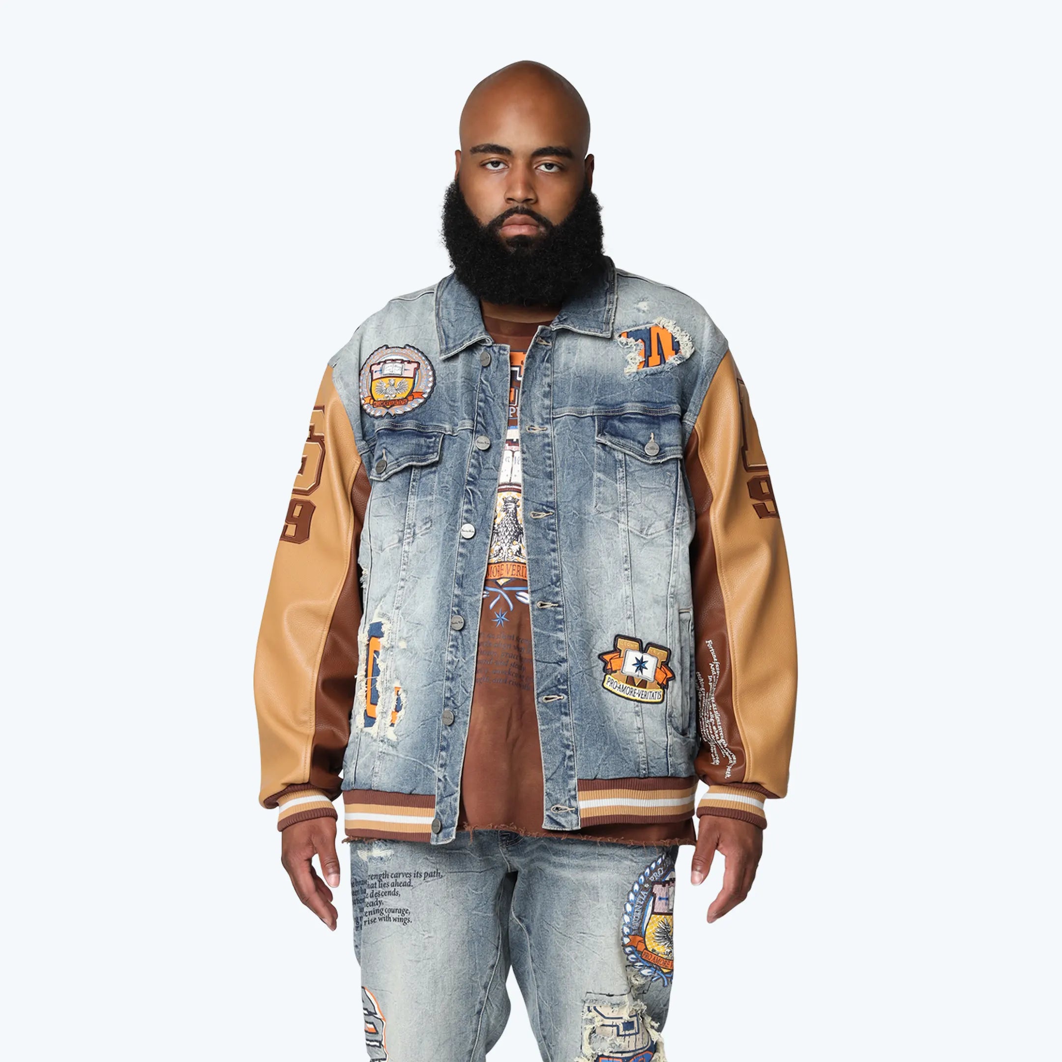 Big and Tall - Magnificence Denim Varsity Jacket - Hearst Blue