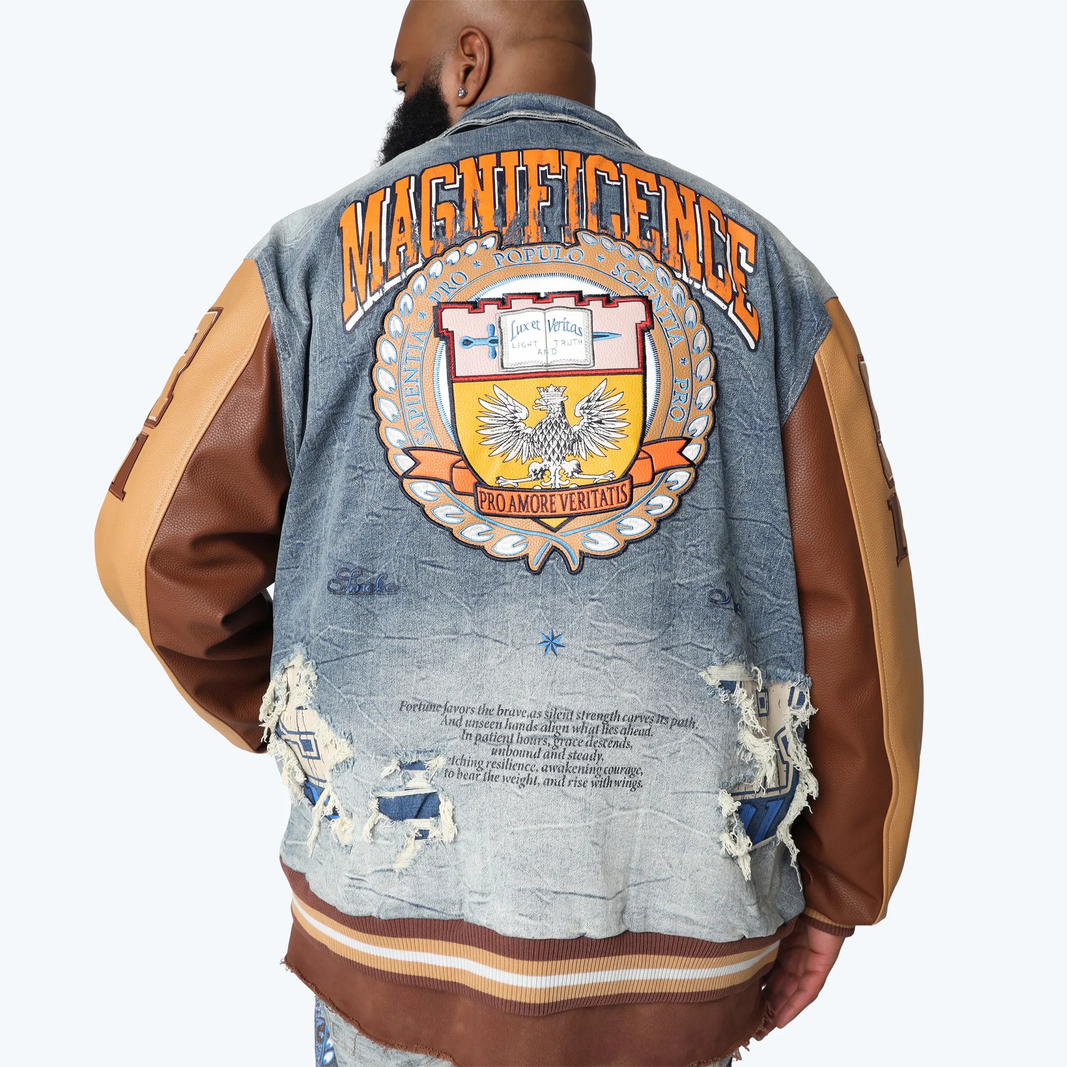Big and Tall - Magnificence Denim Varsity Jacket - Hearst Blue