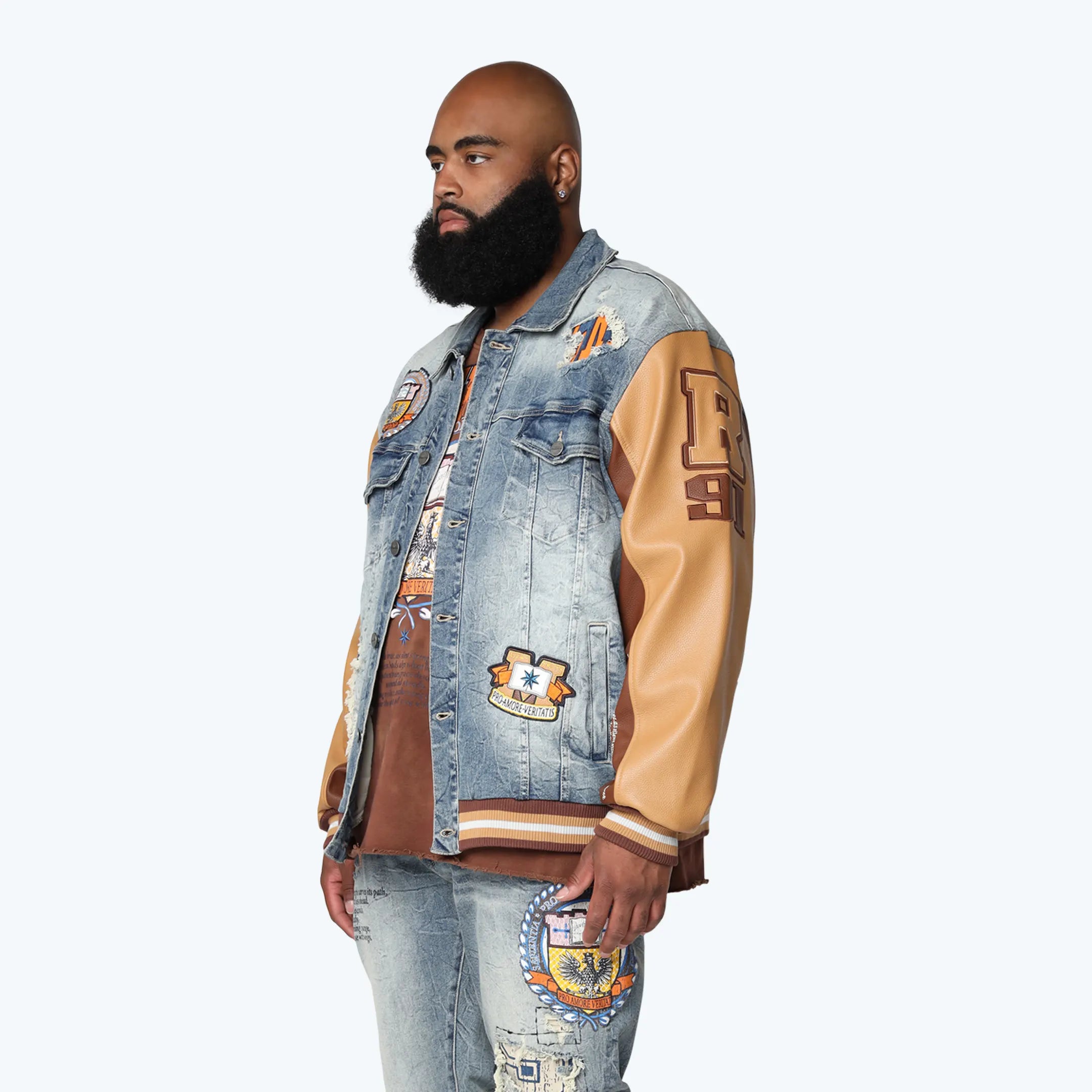 Big and Tall - Magnificence Denim Varsity Jacket - Hearst Blue