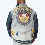Big and Tall - Magnificence Denim Varsity Jacket - Mechanical Blue