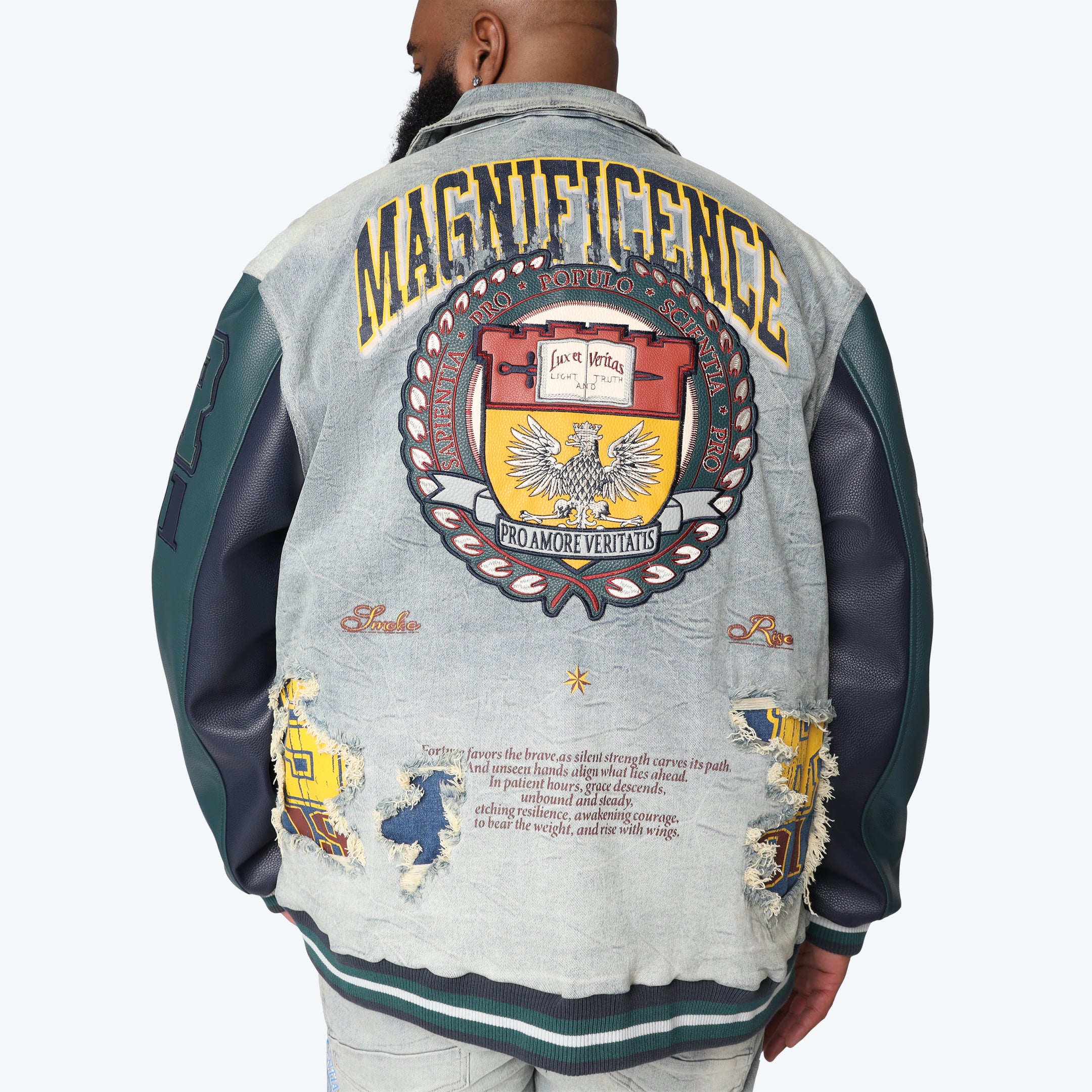Big and Tall - Magnificence Denim Varsity Jacket - Mechanical Blue