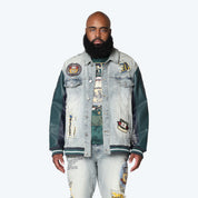 Big and Tall - Magnificence Denim Varsity Jacket - Mechanical Blue