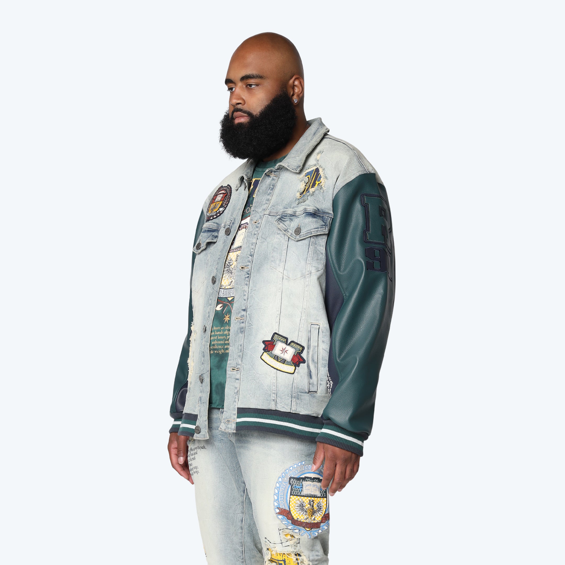 Big and Tall - Magnificence Denim Varsity Jacket - Mechanical Blue