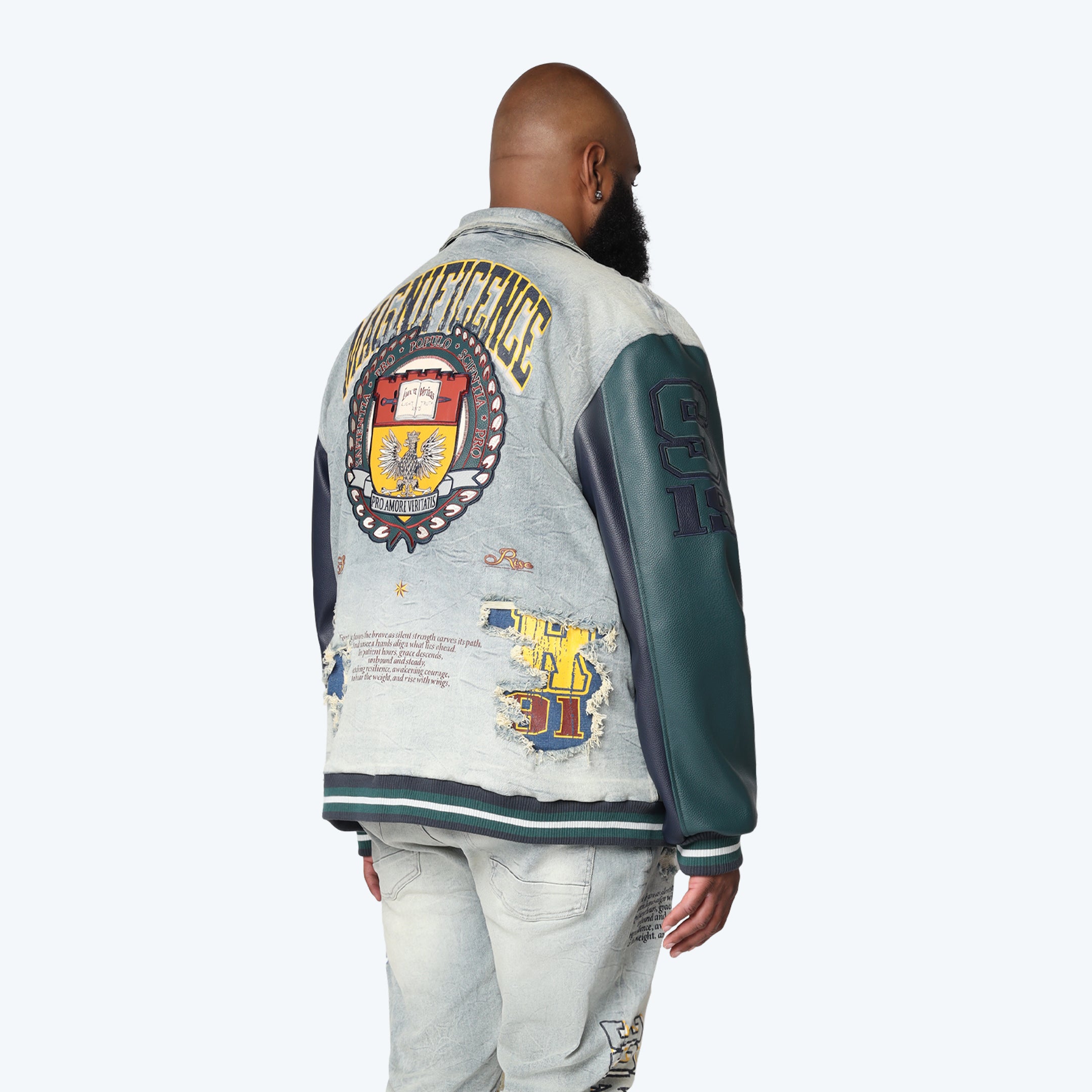 Big and Tall - Magnificence Denim Varsity Jacket - Mechanical Blue