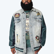 Big and Tall - Magnificence Denim Varsity Jacket - Mechanical Blue