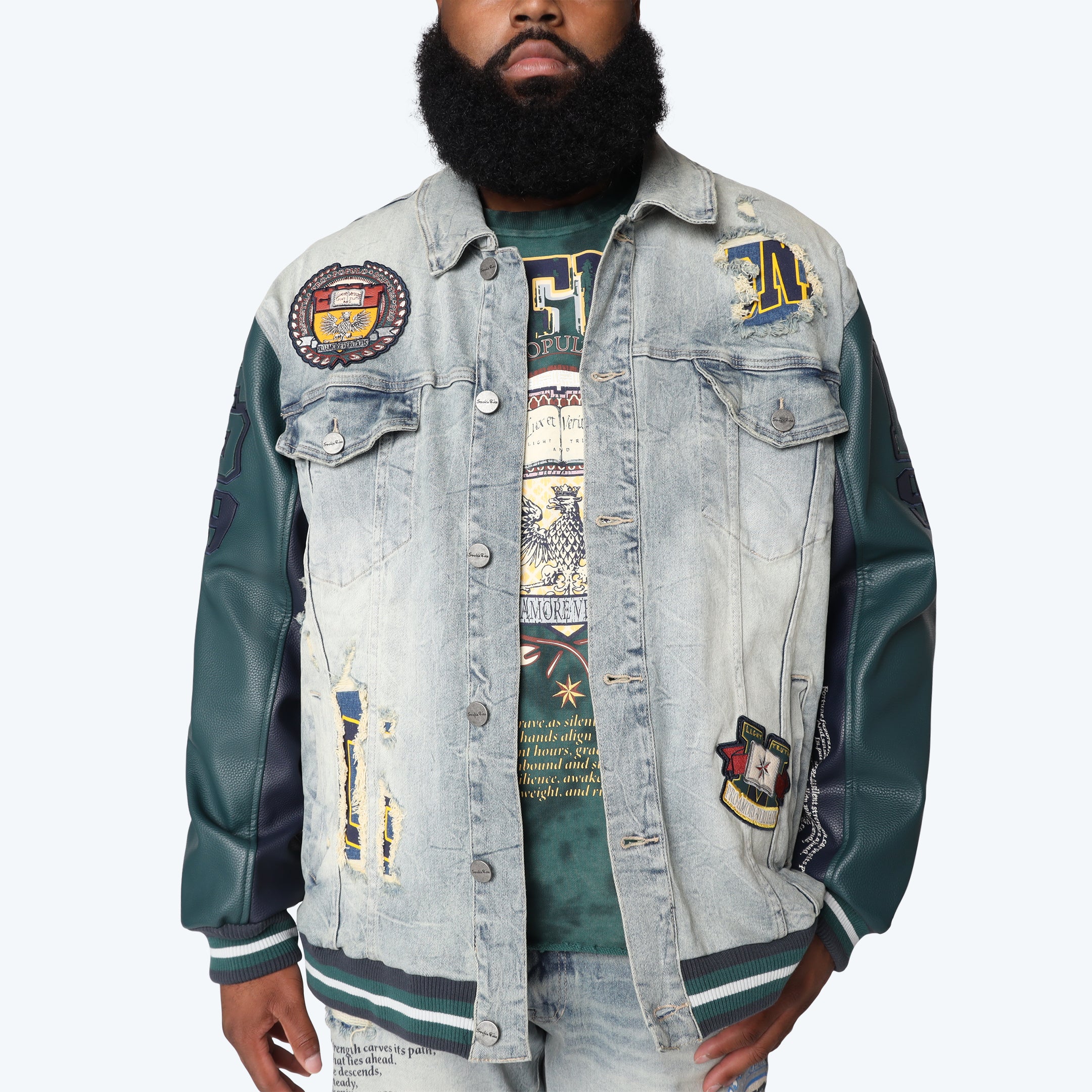 Big and Tall - Magnificence Denim Varsity Jacket - Mechanical Blue
