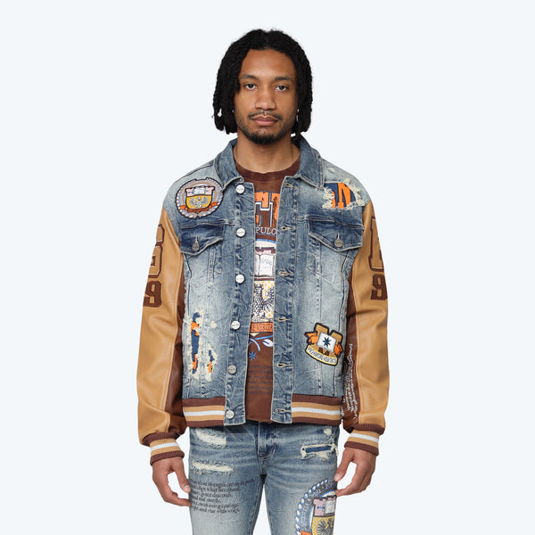 Magnificence Denim Varsity Jacket - Hearst Blue