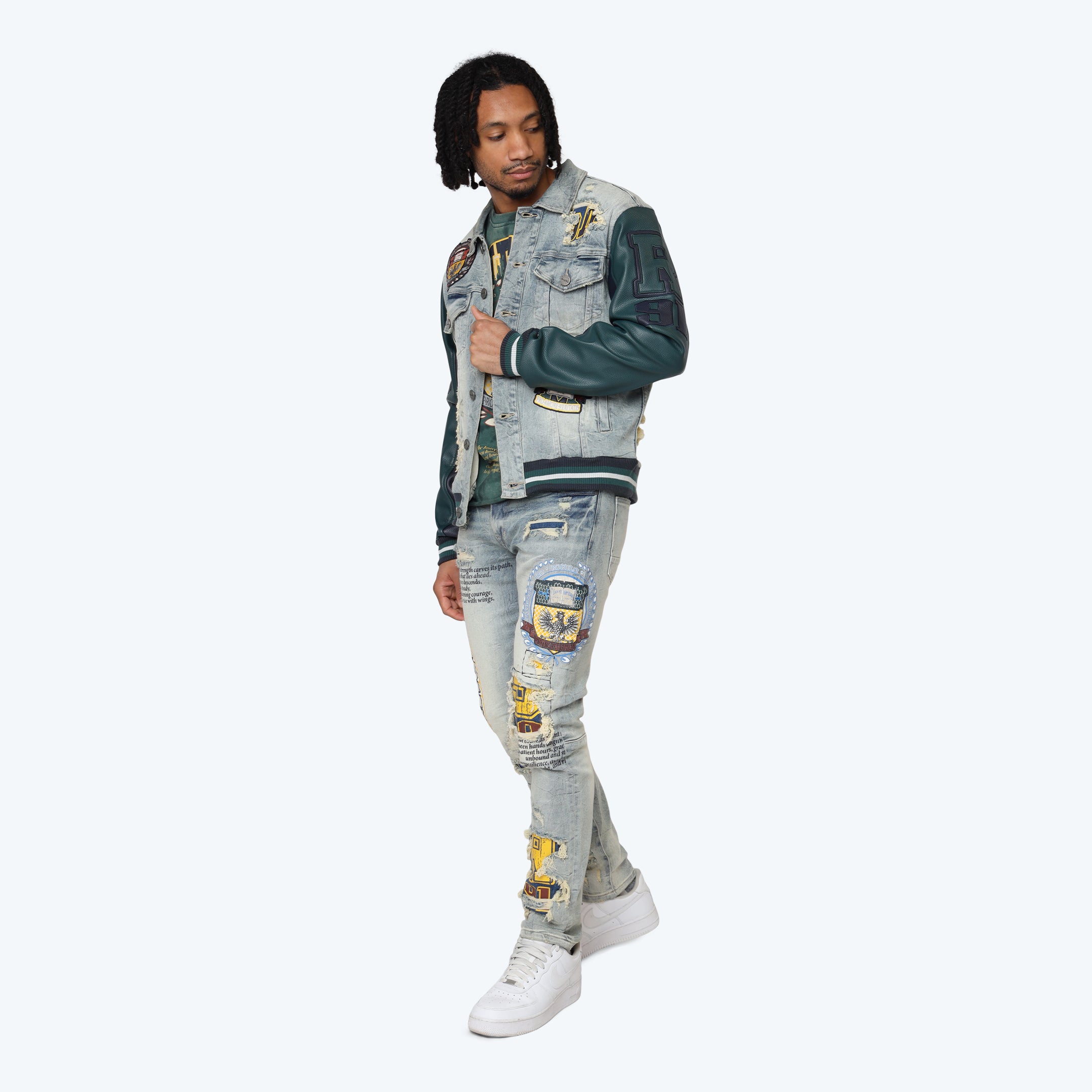 Magnificence Denim Varsity Jacket - Mechanical Blue