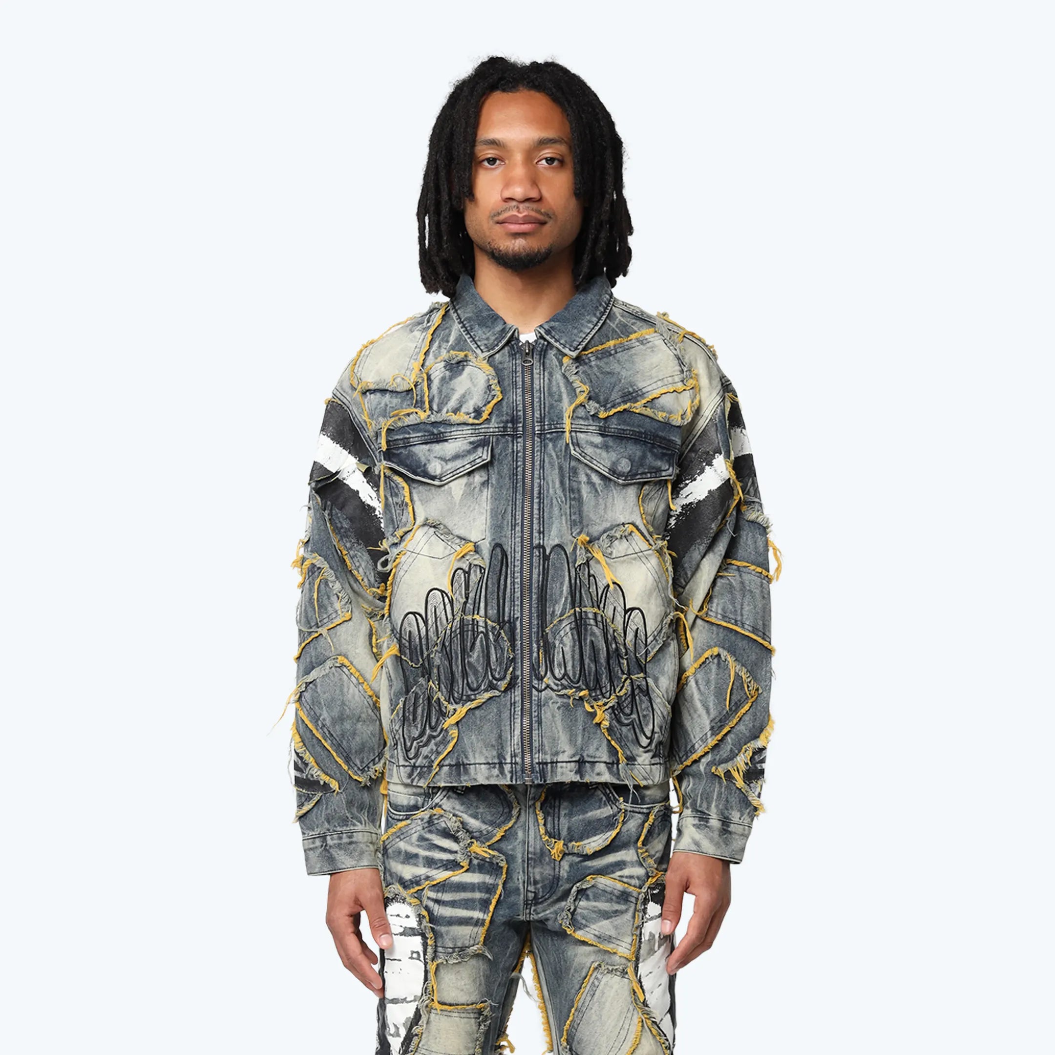 Oversized Victory Color Weft Denim Jacket - Kelly Blue