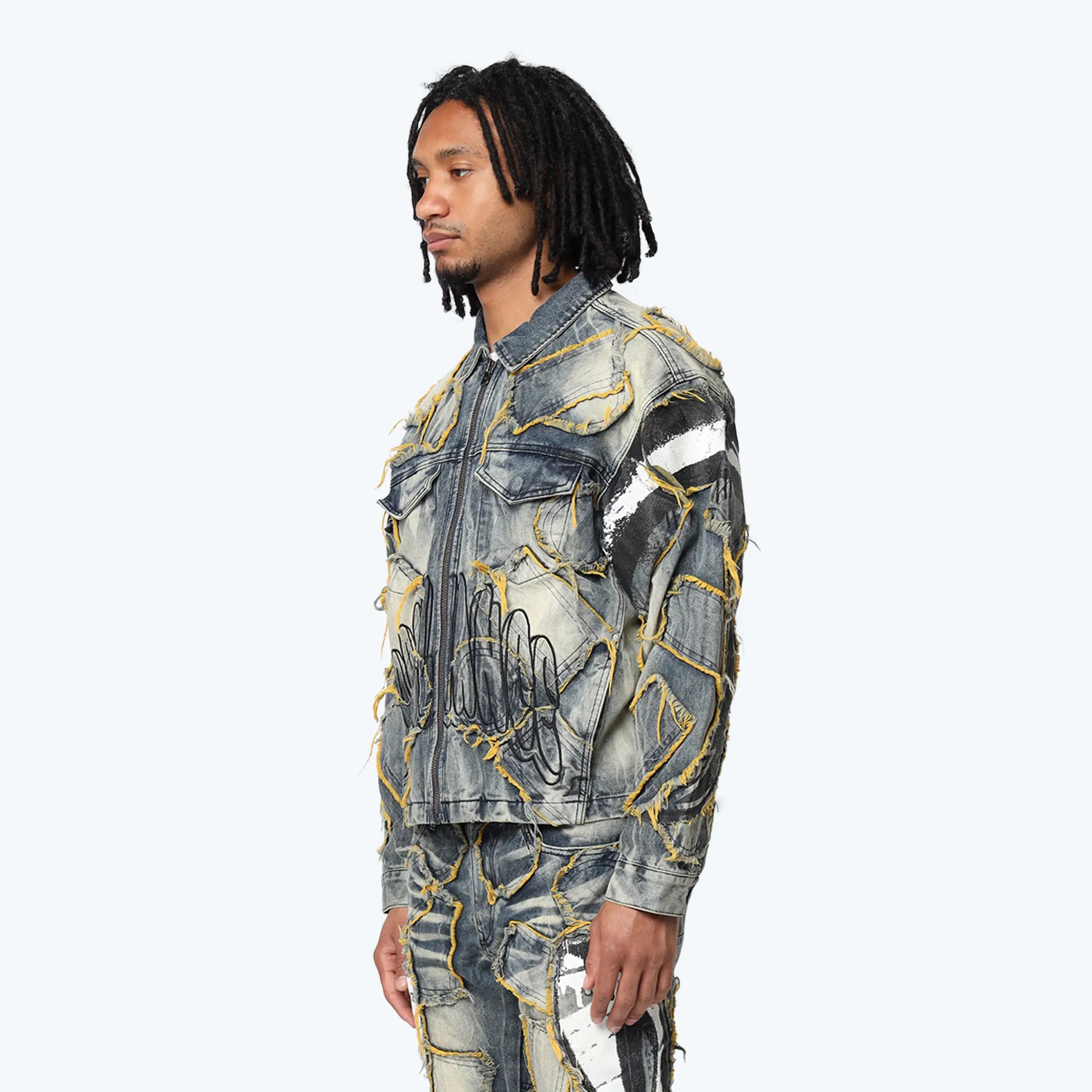 Oversized Victory Color Weft Denim Jacket - Kelly Blue