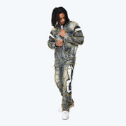 Oversized Victory Color Weft Denim Jacket - Kelly Blue
