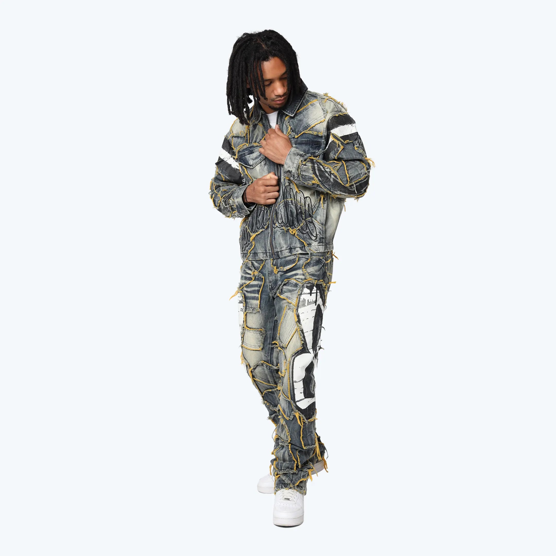 Oversized Victory Color Weft Denim Jacket - Kelly Blue