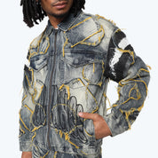 Oversized Victory Color Weft Denim Jacket - Kelly Blue