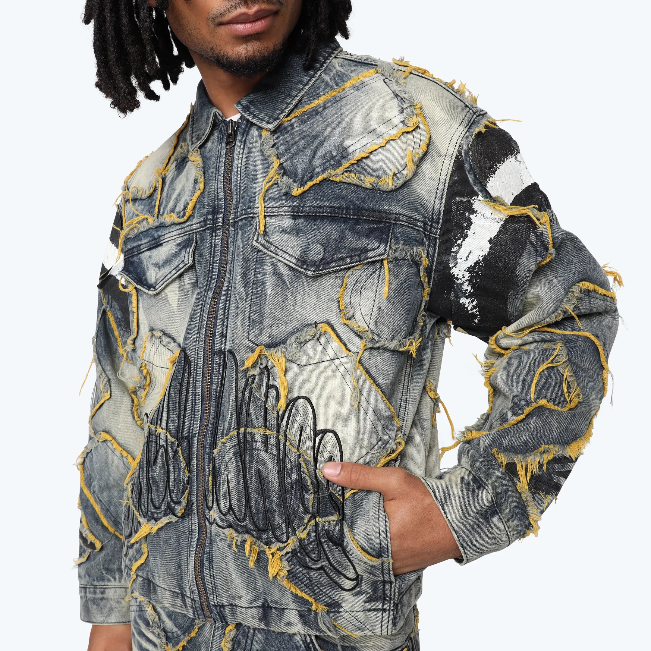 Oversized Victory Color Weft Denim Jacket - Kelly Blue