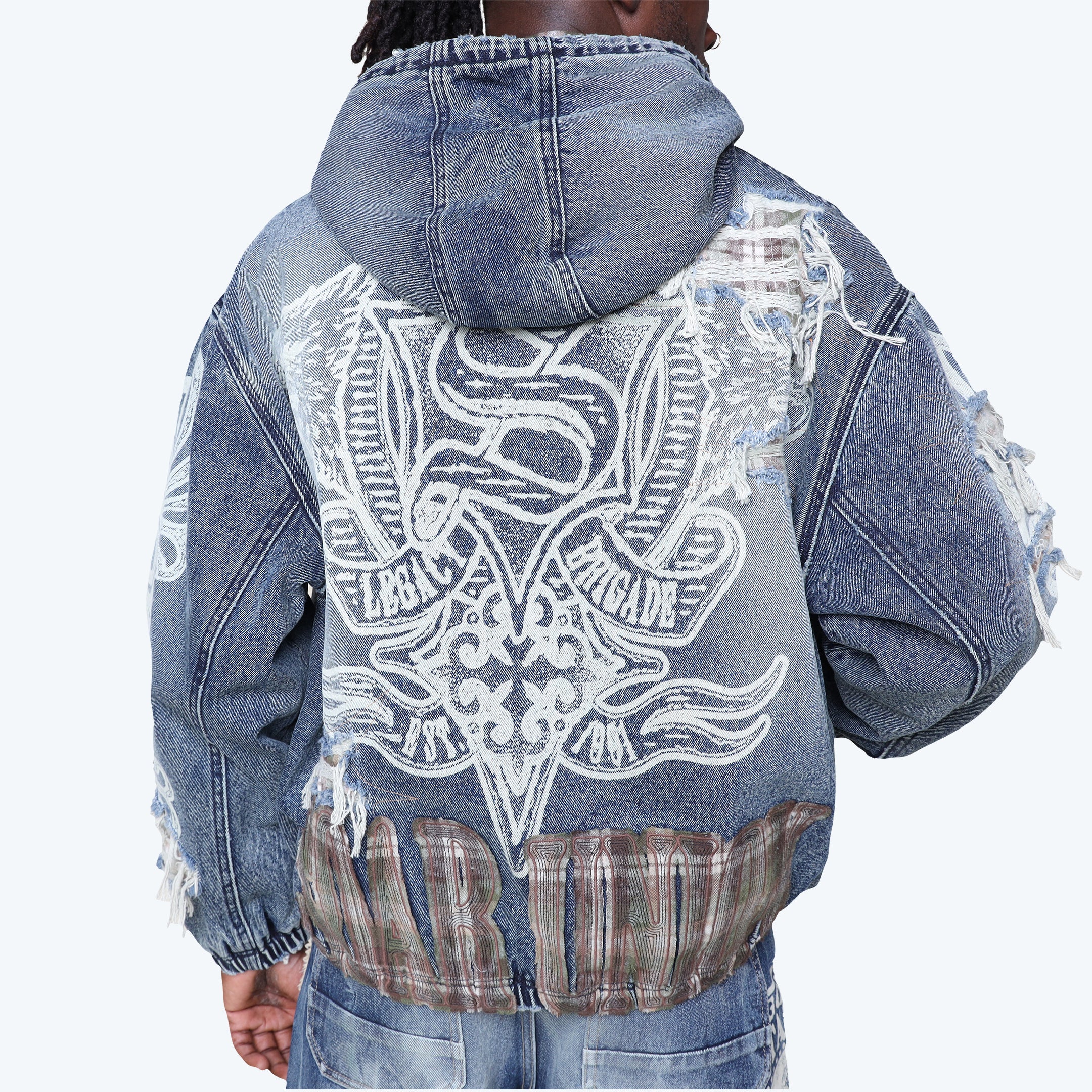 Grandeur Plaid Denim Hoodie Jacket - Fordham Blue