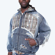 Grandeur Plaid Denim Hoodie Jacket - Fordham Blue
