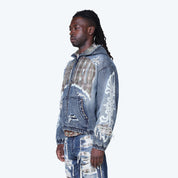 Grandeur Plaid Denim Hoodie Jacket - Fordham Blue