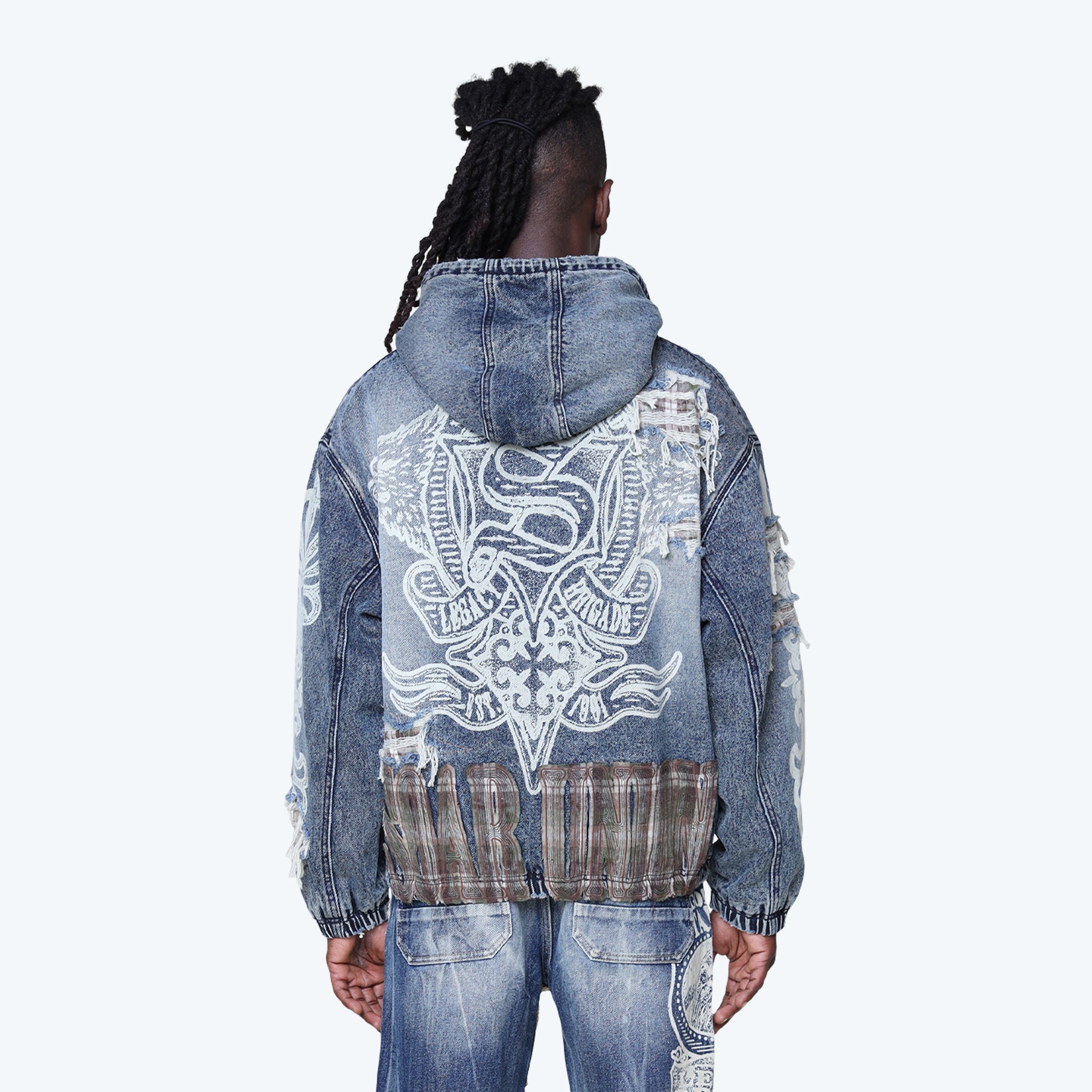 Grandeur Plaid Denim Hoodie Jacket - Fordham Blue