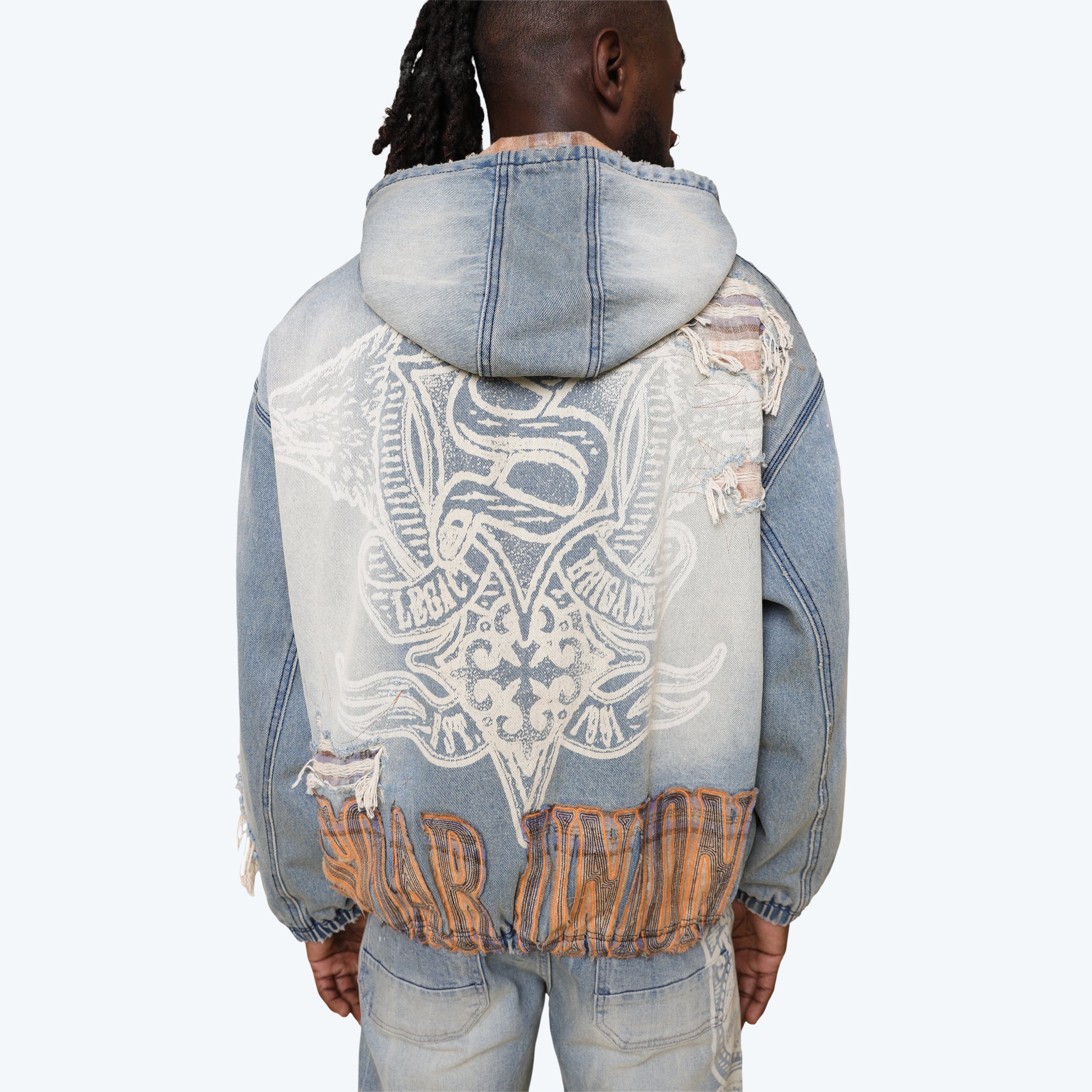 Grandeur Plaid Denim Hoodie Jacket - Munich Blue