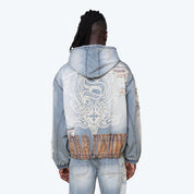 Grandeur Plaid Denim Hoodie Jacket - Munich Blue