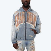 Grandeur Plaid Denim Hoodie Jacket - Munich Blue
