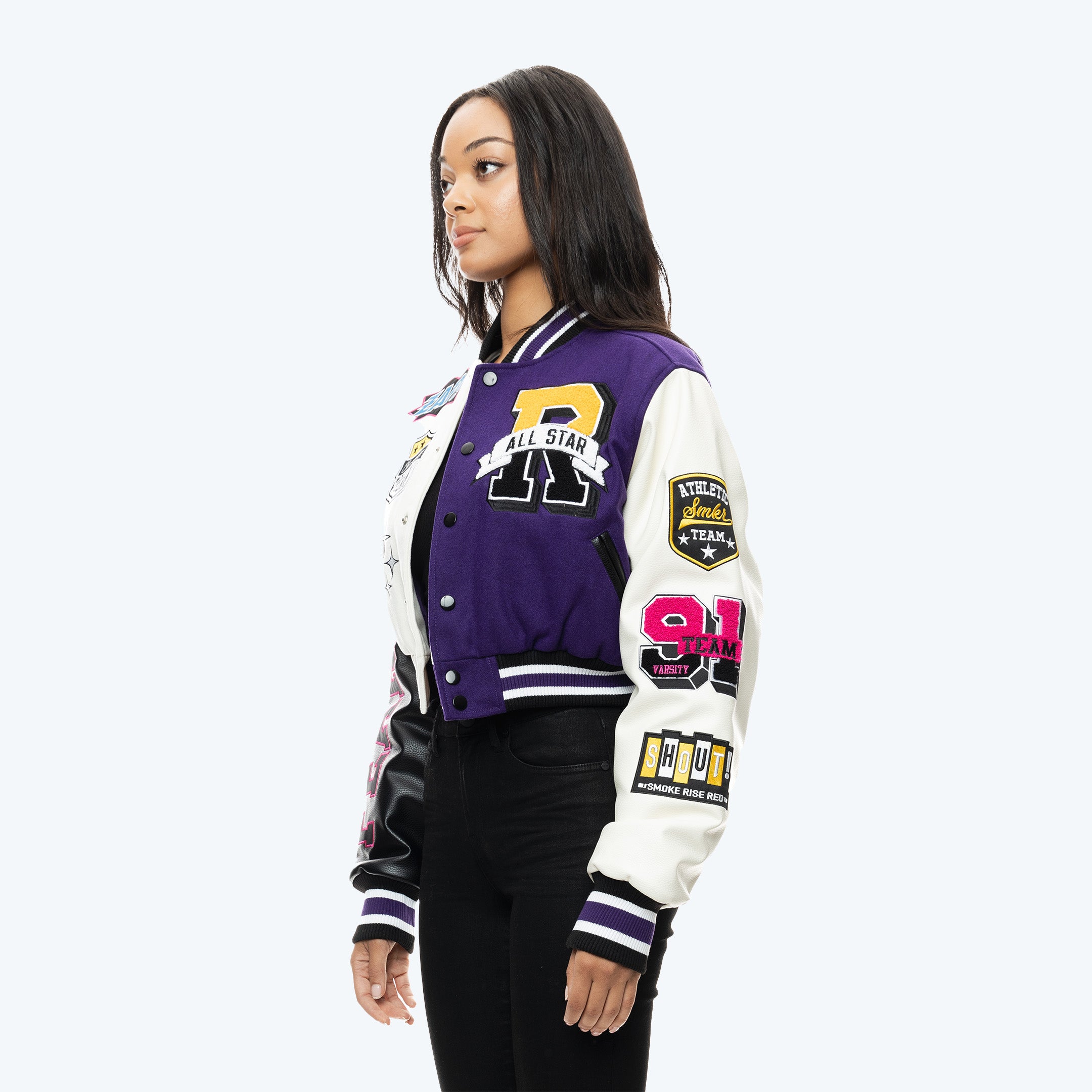 Cropped All Star Varsity Jacket - Purple