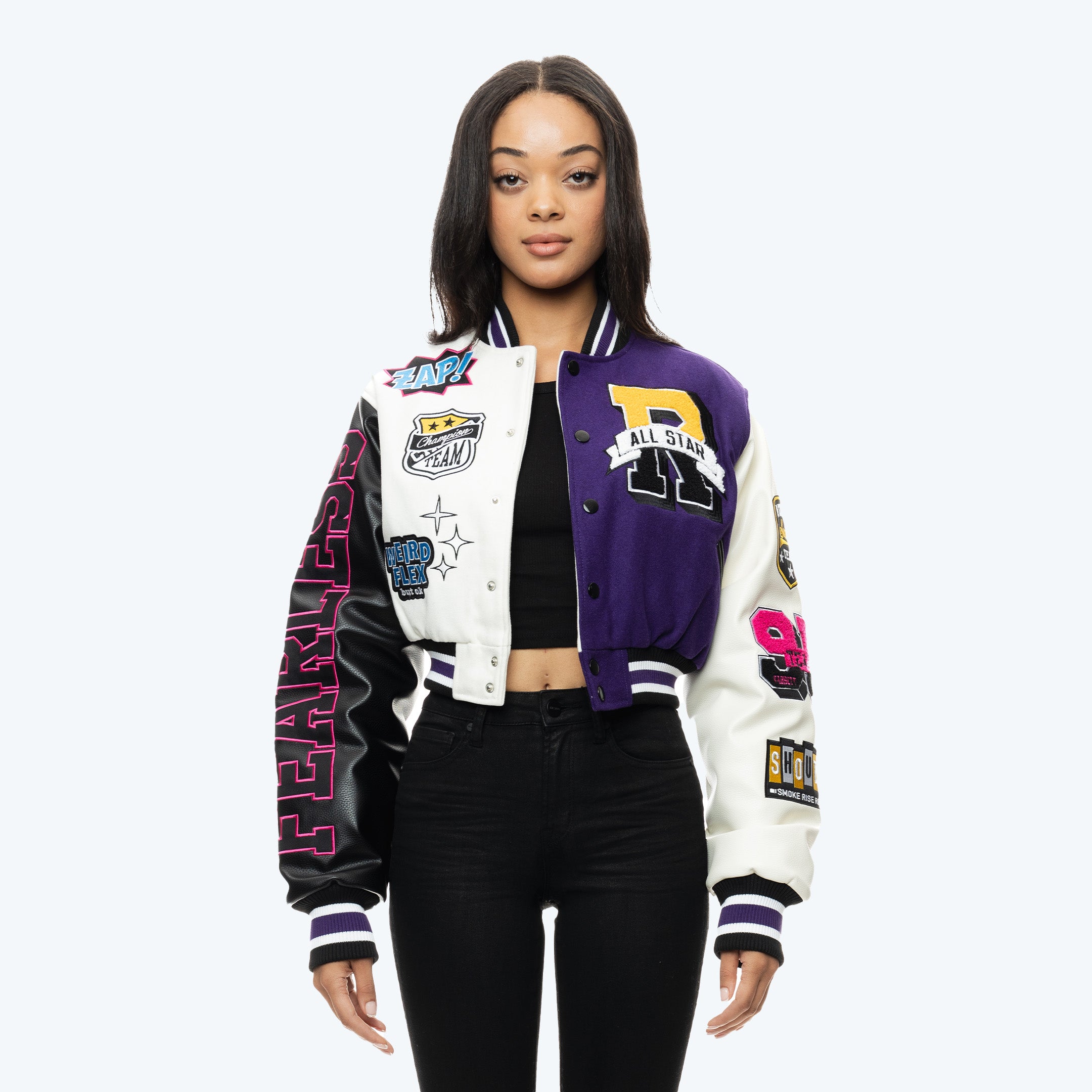 Cropped All Star Varsity Jacket - Purple
