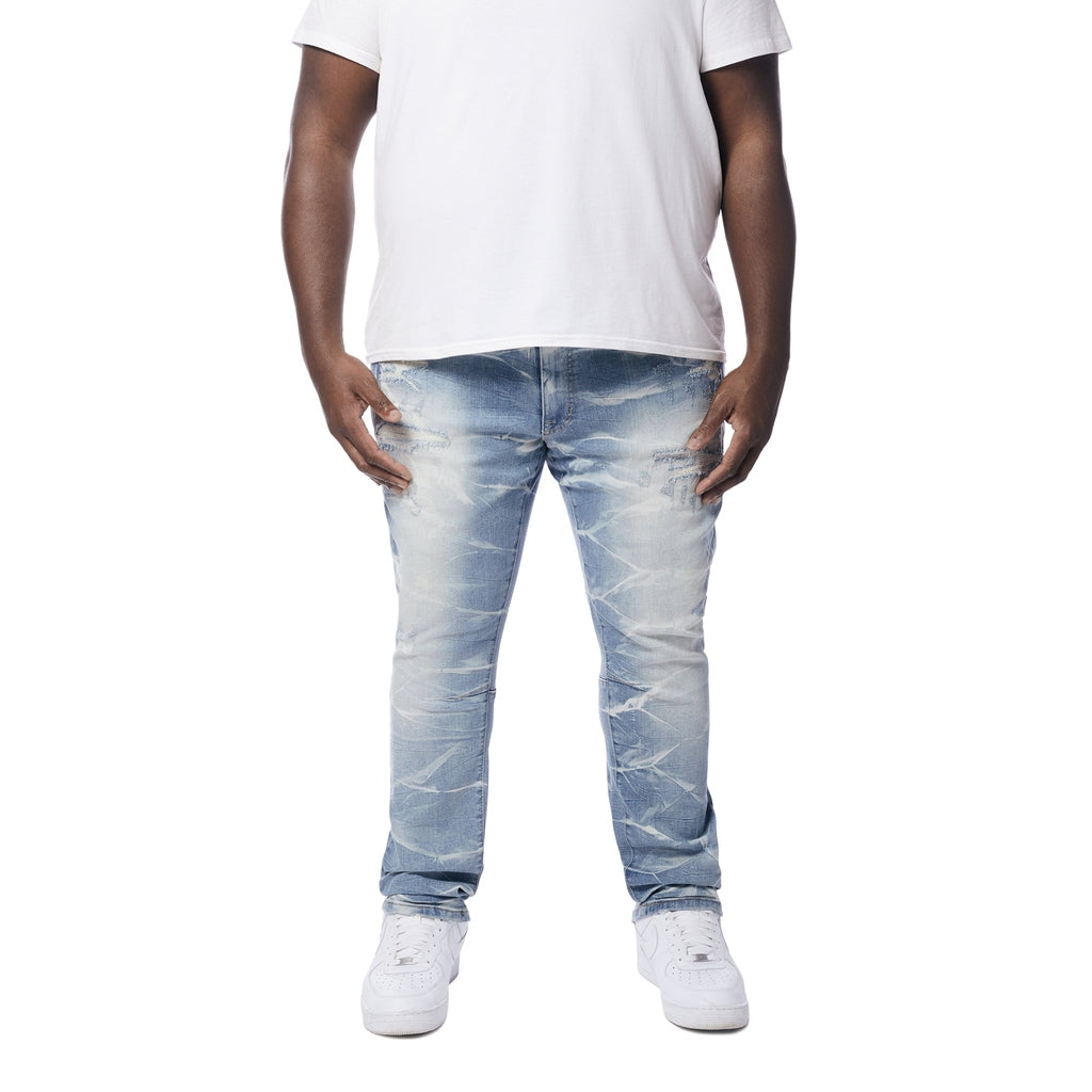Smoke Rise Big and Tall Big and Tall - Rip & Repaired Lightning Washed Denim Jeans - Clyde Blue
