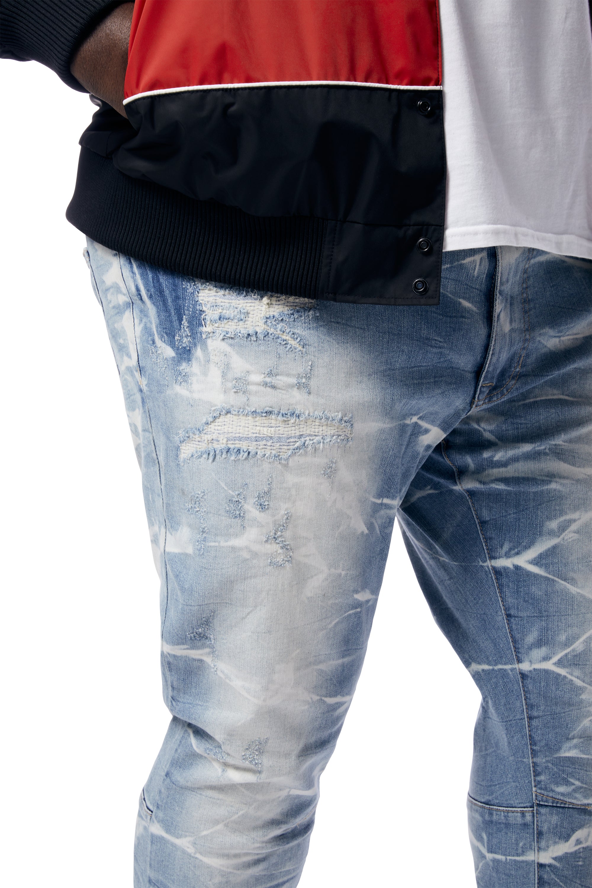 Big and Tall - Rip & Repaired Lightning Washed Denim Jeans - Clyde Blue