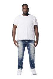 Big and Tall - Rip & Repaired Lightning Washed Jeans - Westport Blue