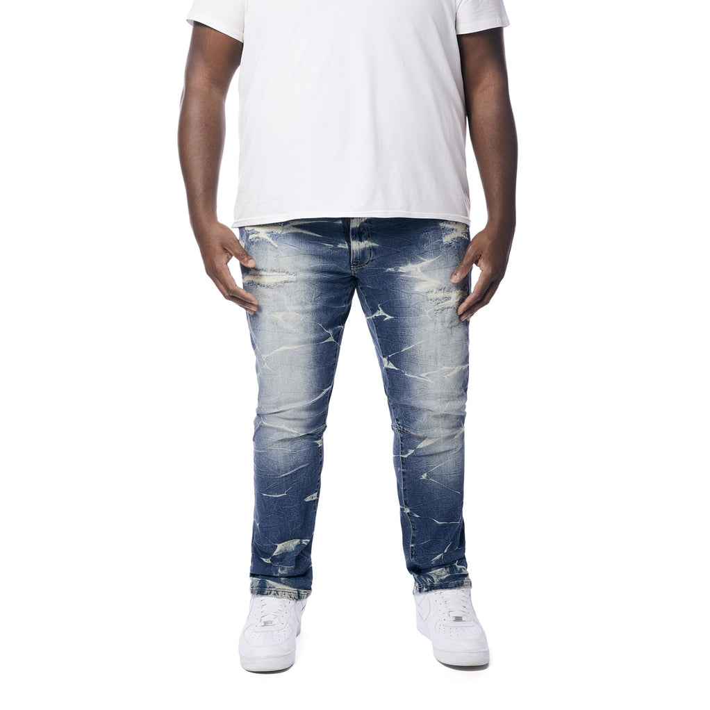 Smoke Rise Big and Tall Big and Tall - Rip & Repaired Lightning Washed Denim Jeans - Westport Blue